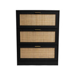 ZUN Modern 3 Drawer, Rattan Shoe Cabinet in Ebony MDF Wood Grain B064P182636