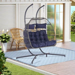 ZUN 2 Person Outdoor Rattan Hanging Chair Patio Wicker Egg Chair W87472178