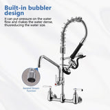 ZUN Commercial Kitchen Faucet, Pre-Rinse Sink Faucet with Pull Down Sprayer - Wall Mount Kitchen Faucet W1225P251012