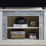 Large TV Desk Storage Rack with Faux Stacked Stone Surround,Media Console Table with Large Storage W1758P187682