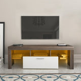 ZUN 20 minutes quick assembly brown simple modern TV stand with the toughened glass shelf cabinet W67943610