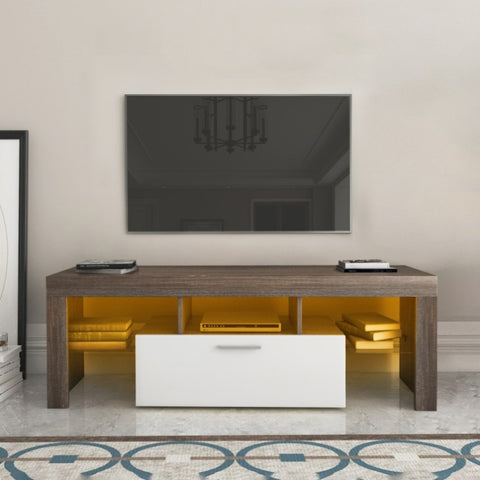 ZUN 20 minutes quick assembly brown simple modern TV stand with the toughened glass shelf cabinet W67943610