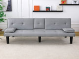 The 67-inch light gray PVC multi-functional sofa bed, with a foldable and cup holder design, makes W3371P354627