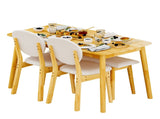 1 Table 2 Chairs 1 Bench Dining Set, Rubber Wood Frame with Beige Upholstered Seats, Natural Wood 59560900