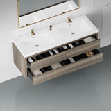 60" Wall-Mounted Bathroom Vanity with Double Sinks, Floating Bathroom Storage Cabinet with Stone W1573P211188