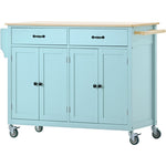 ZUN Kitchen Island Cart with 4 Door Cabinet and Two Drawers and 2 Locking Wheels - Solid Wood Top, WF286911AAN