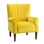 ZUN Modern Aesthetic Accent Chair Yellow Velvet Upholstery Channel Tufted Back Solid Wood Furniture 1pc B011P182492