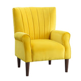 ZUN Modern Aesthetic Accent Chair Yellow Velvet Upholstery Channel Tufted Back Solid Wood Furniture 1pc B011P182492