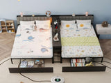 Upholstered Twin Bed Frame for 2 Kids with Storage Bookcase Divider,Charging Station ,Drawers and T6689P602011
