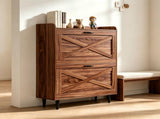 2-Drawer Top Enclosure Barn Door Shoe Cabinet Melamine Board Embossed MDF Shoe Cabinet 74614611