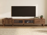 76" Modern Minimal Glass-Doors TV Stand for TVs up to 85 Inches, Wood-Grain Entertainment Center N710P298234P