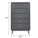 ZUN Light Grey Upholstered 5-drawer Chest B062P186552