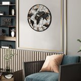 36 Inch Large Black Metal Wall Clock, Modern Silent World Map Wall Clock with Vintage Gold Arabic W1445P249305