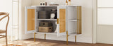 TREXM 2-Door Elegant Curved Dining Cabinet with Gold Trim and Woven Rattan Doors for Dining Room N715P172740K