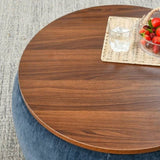 Round Storage Ottoman, 2 in 1 Function, Work as End table and Ottoman,with small seat,Dark W487P165698