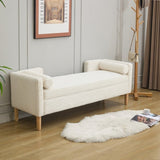 65.35"Wide Corduroy Storage Soft Bench with Armrests, Backrest and Two bolster Pillows for Living 45014415
