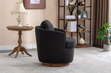 035-Boucle Fabric Swivel Accent Chair With Soild Wood Round Brown Base Leg,Black W527134465