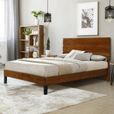 ZUN Mid-Century Modern Solid Wood Bed Frame King Size Platform Bed with Three-Piece Headboard Design, No WF531004AAD