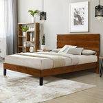 ZUN Mid-Century Modern Solid Wood Bed Frame Full Size Platform Bed with Three-Piece Headboard Design, No WF531006AAD