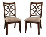 ZUN Wooden Side Chairs Set of 2 Elegant Back Design Fabric Upholstery Cherry Finish Formal Dining B01143650