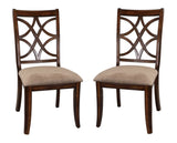 ZUN Wooden Side Chairs Set of 2 Elegant Back Design Fabric Upholstery Cherry Finish Formal Dining B01143650