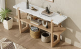 TREXM Retro Elegant Console Table with Marble-Effect Top and Versatile Storage Solutions for N715P196906D