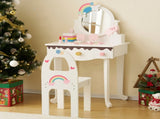 Kids Vanity Table and Chair Set with 7pcs Pretend Play Makeup Toys, Girls Vanity with Mirror & 04076145