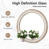 31.5 inches Round Wall Mirror for Bathroom Vanity, Wooden Farmhouse Circle Mirrors for Bedroom, W2295P339144