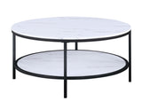 1pc Modern Round Faux Marble Coffee Table with Storage Shelf Black Finish Living Room Wooden B011P245863