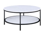 ZUN 1pc Modern Round Faux Marble Coffee Table with Storage Shelf Black Finish Living Room Wooden B011P245863