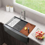 ZUN 33" L X 22" W Farmhouse Kitchen Sink Matte Black Stainless Steel 33 in.Single Bowl Farmhouse Apron JYSG322MB