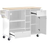 Kitchen Island Cart with Storage Cabinet and Two Locking Wheels,Solid wood desktop,Microwave WF296670AAW