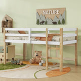 Solid Wooden, Rubber Wooden Twin Loft Bed with Ladder, Bed Platform of Strengthened W504P233031
