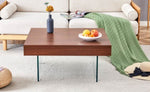 ZUN Walnut Colored Square MDF Coffee Table - 31.5"x31.5" with Tempered Glass Legs.Density Board W1151P233512