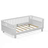Twin Size Wood Platform Bed for Kids, Wood Low Profile Twin Bed with Rails for Girls and Boys, W2593P190148