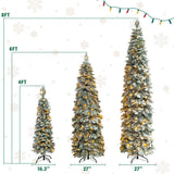 8FT, 6FT, 4FT Pre-Lit Pencil Christmas Trees, Set of 3 Flocked Fir Slim Christmas Trees, Xmas 19997453