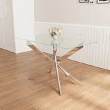 Modern minimalist tempered glass coffee table metal leg rectangular dining table transparent glass W1727P206493