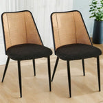 ZUN Black Rattan Dining Chairs Set of 2,Boucle Chairs with Natural Cane Back, Upholstered Dining Room W1164P218679