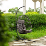 outdoor patio Wicker Hanging Chair Swing Chair Patio Egg Chair UV Resistant Dark grey cushion W34965367