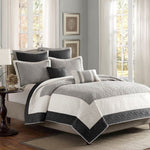 ZUN 7 Piece Quilt Set with Euro Shams and Throw Pillows Black King/Cal King B03597421