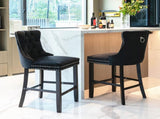 Contemporary Velvet Upholstered Barstools with Button Tufted Decoration and Wooden Legs, and Chrome W1143P177253