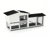 62" White Rabbit Hutch, Wooden Bunny Hutch, Guinea Pig Cage, Small Animal Enclosure with Run Area, 16415811