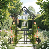 Metal Garden Arch with Gate with planter W80.71*H97.24 Climbing Plants Support Rose Arch Outdoor 97052596