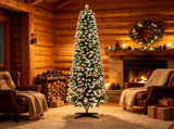 8ft Slim Christmas Tree Flocked Green White Dual Color LEDs Pencil Tree with Remote 11 Modes 66176668