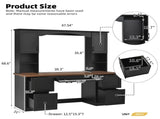 Farmhouse Arched Computer Desk with Hutch, Mid-Century Walnut Home Office Workstation with Charging 37179870