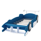 Twin Size Race Car-Shaped Platform Bed with Wheels,Blue WF311965AAC