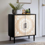 Pattern Carving, High Feet, Oval Tabletop, Curved Side Frame, Door Panel MDF Spray Paint, Cabinet 94038346