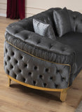 Loveseat in Grey and Gold with Fabric button-tufted velvet upholstery Finish 698781499122