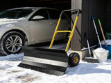 29 Inch Metal Snow Pusher with Wheels Adjustable Handle 5 Angle Blade Snow Shovel for Driveway 12012474