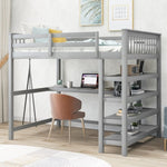 ZUN Full Size Loft Bed with Storage Shelves and Under-bed Desk, Gray 42957736